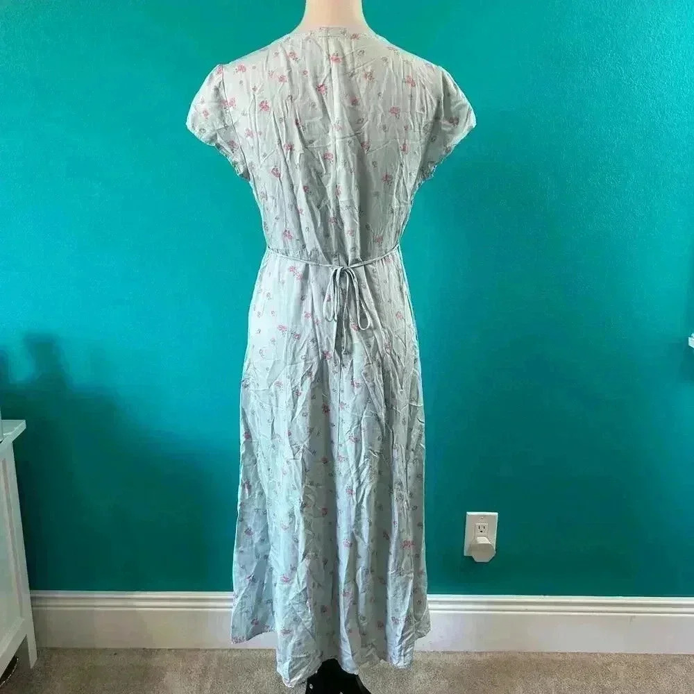 Reformation Denise Midi Dress Floral Light Blue V-Neck Tencel Lyocell Size S - Picture 4 of 8